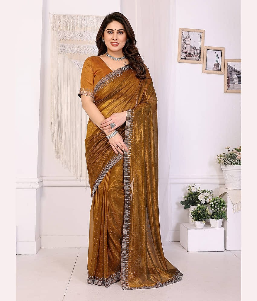 Kashvi Sarees Net Solid Ilkal Saree With Unstitched Blouse Piece ( Yellow )