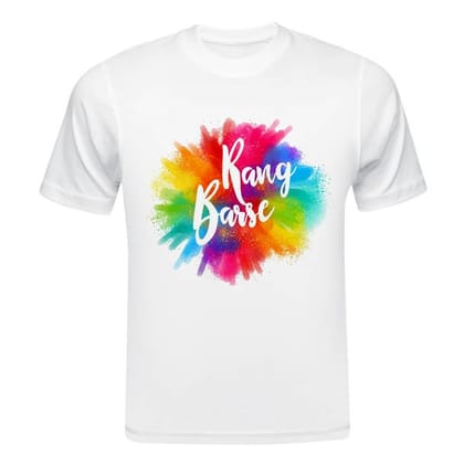 TERA MERA GIFT, Holi Printed T-Shirt, Happy Holi Festival T-Shirt, White Polyester, Reguler Fit, Round Neck, Short Sleeve, Unisex H102