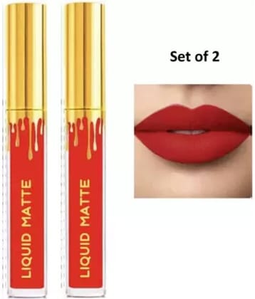 BLUSHIS Highly pigmented Non-Transfer & Waterproof Red Liquid Lipstick for Women (Pack of 2)