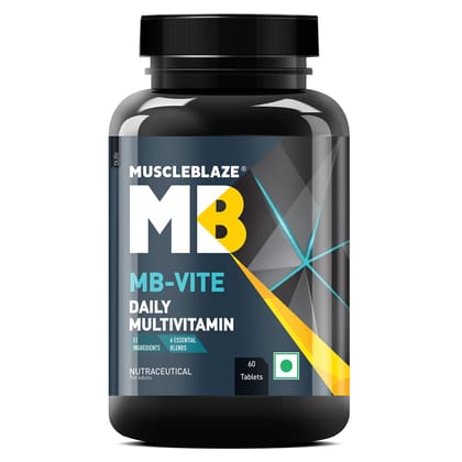 MuscleBlaze MB-Vite Daily Multivitamin (60 Tablets)  With 51 Ingredients & 6 Blends, Vitamins & Minerals, Prebiotic & Probiotics, Amino Acid Blends