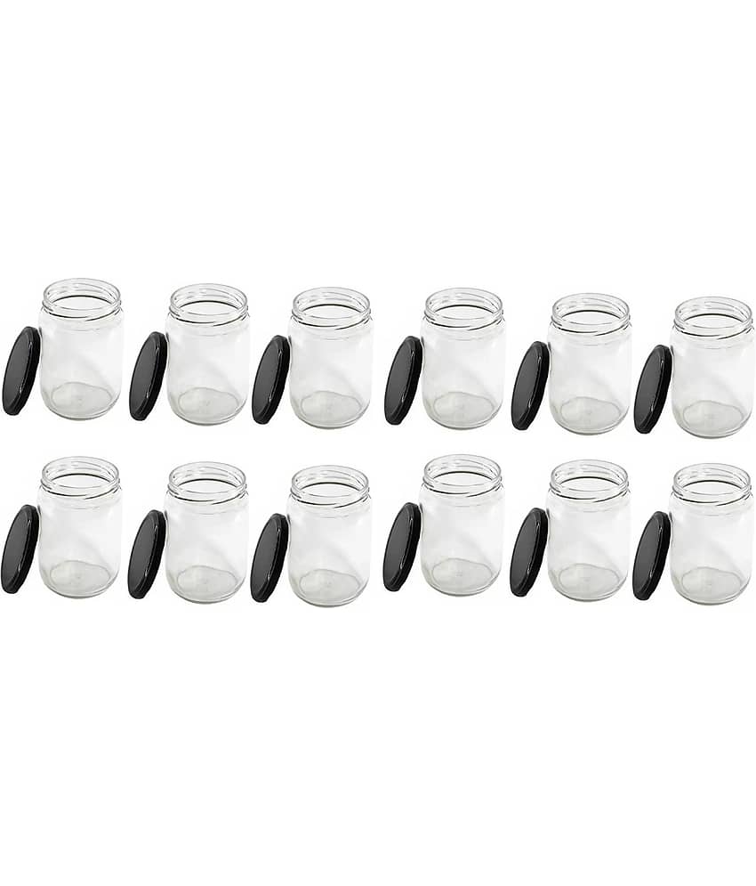CROCO JAR Glass Black Food Container ( Set of 12 )