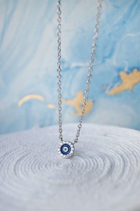 Teensy Divine Evil Eye Sterling Silver Chain Necklace-Silver / 16 inches adjustable upto 18 inches