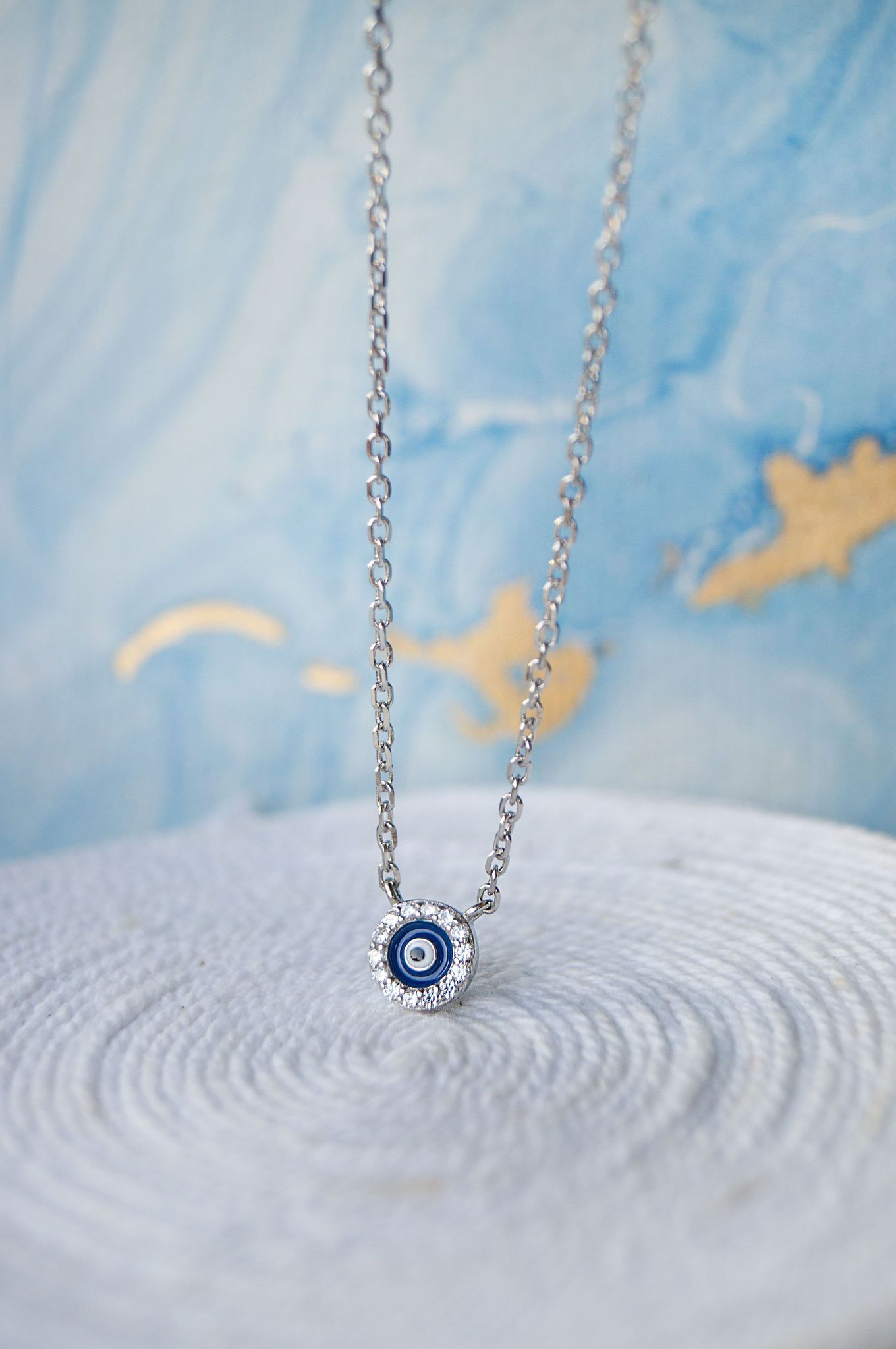 Teensy Divine Evil Eye Sterling Silver Chain Necklace-Silver / 16 inches adjustable upto 18 inches