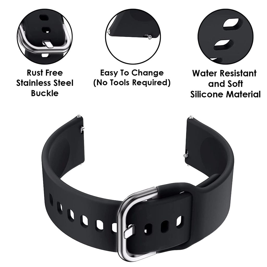 Exelent 19mm Smart Watch Strap Belt with Compatible with Noise Colorfit Pro 2, Boat Storm Smart Watch & Watches with 19mm Lugs (Sillicone Black)