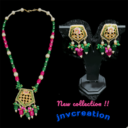 Kundan necklace set rani and green colour