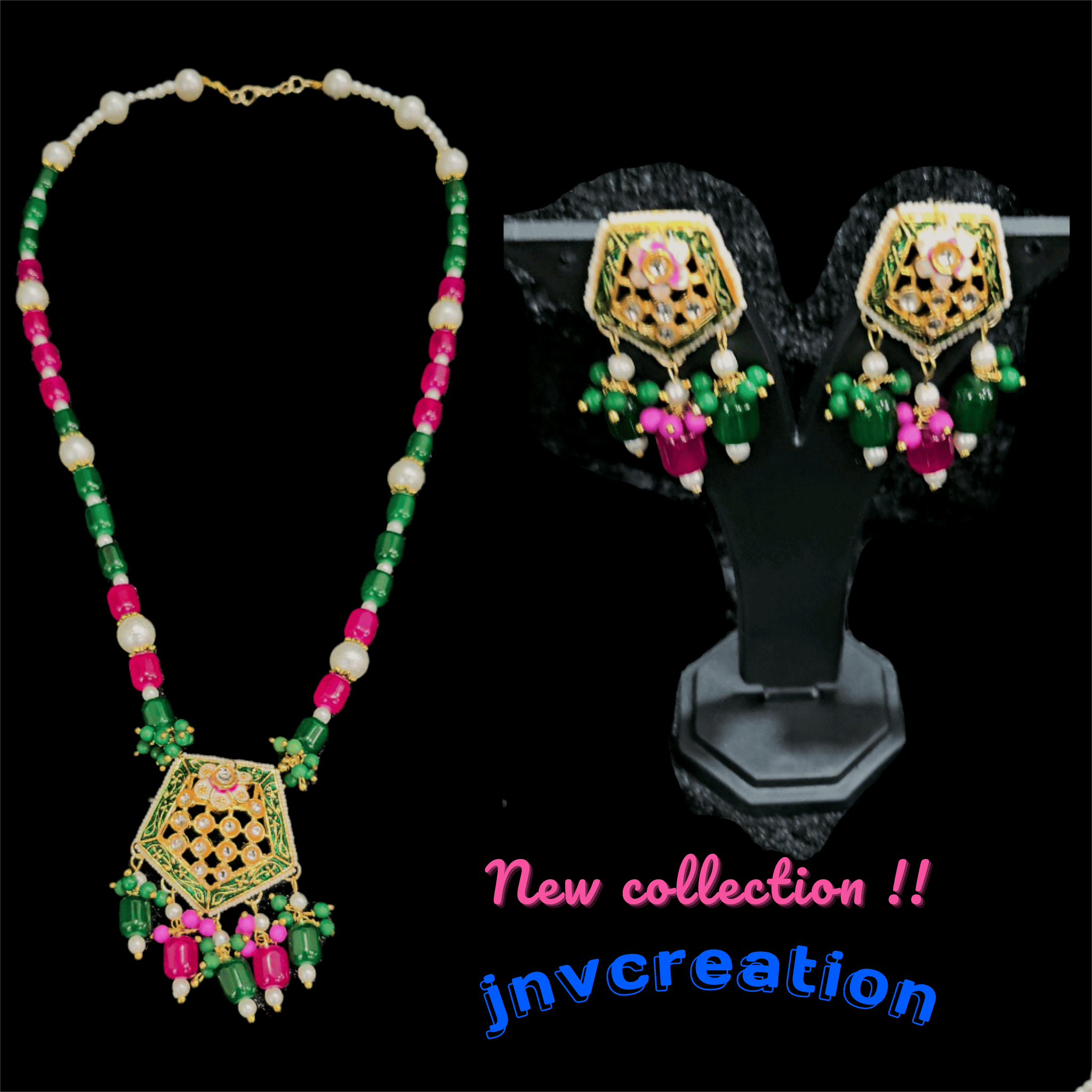 Kundan necklace set rani and green colour
