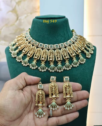High-Quality Gold Plated Choker Necklace Set-Green