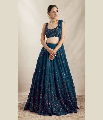 A TO Z CART Women Silk Flared Semi Stitched Lehenga Choli ( Blue )