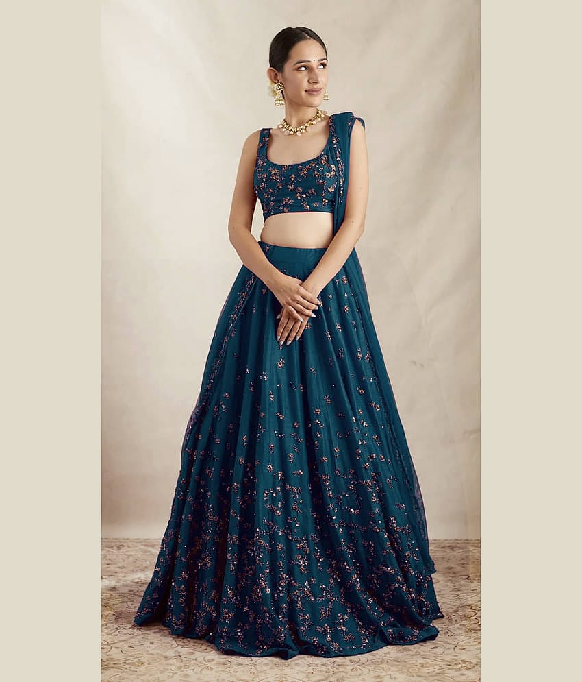 A TO Z CART Women Silk Flared Semi Stitched Lehenga Choli ( Blue )
