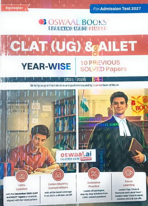 Oswaal CLAT (UG) & AILET| Year-wise| 10 Previous Solved Papers| CLAT (UG) (2021-2025) & AILET (2021-2025)| For 2026 Admission Test -2025 editons [Paperback] [Oct 30, 2024] oswaal