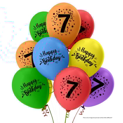 7 Number Balloons and Happy Birthday Latex Balloons with Paper Banner | 21pcs Pack | 20 Multicolor Balloons & 1 Paper Banner | Theme Birthday Decorations