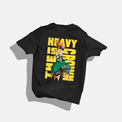 "Heavy is the crown" T-Shirt - ARTIST Round Neck Drop Shoulder Graphic Printed Oversized Cotton T-shirt-S / Black