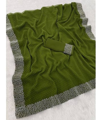 Gullak Georgette Embellished Saree With Unstitched Blouse Piece ( Green )