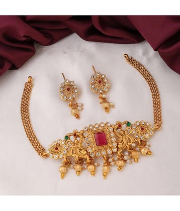 ROFARWORD Gold Brass Necklace Set ( Pack of 1 ) - Gold