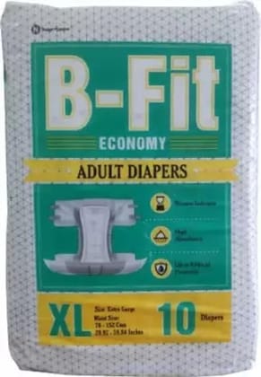 B-Fit Economy Tape Style Adult Unisex Diapers, Extra Large(XL), 30-59 inches, 10 Diapers - Pack of 4 B-Fit Economy Tape Style Adult Unisex Diapers, Extra Large(XL), 30-59 inches, 10 Diapers - Pack of 4