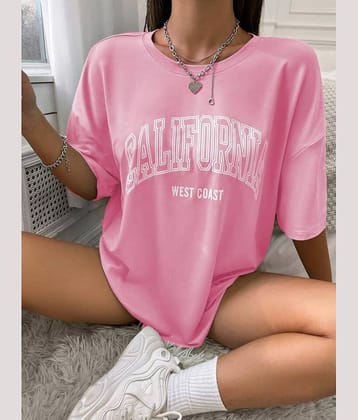 Kashian Women Cotton Blend Printed Oversized Fit Round Neck T-Shirt ( Pink )