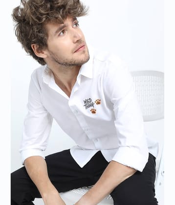 Highlander 100% Cotton Slim Fit Solids Full Sleeves Men's Casual Shirt - White ( Pack of 1 )