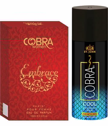 ST.JOHN Cobra Deo Cool 150ml & Embrace 100ml Deodorant Spray & Perfume for Men 250 ml- Pack of 2