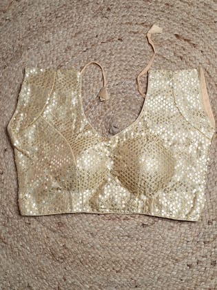 Golden Colour Designer Women Padded Blouse with Sequence work (36 Inch Bust Size)-One size / Golden