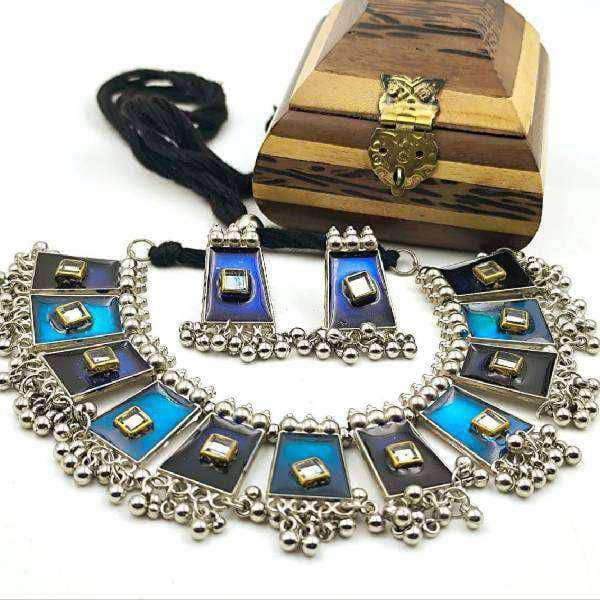 Premium Oxidized Silver Necklace and Earrings Set