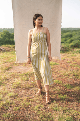 Green Block Print Long Dress-XS