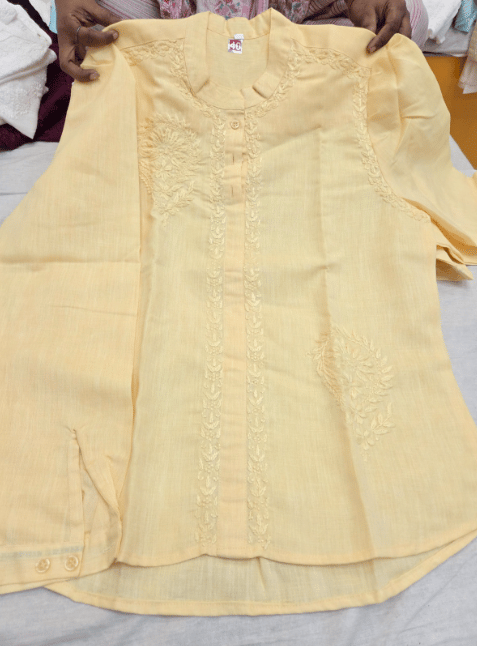 Linen chikankari female shirt