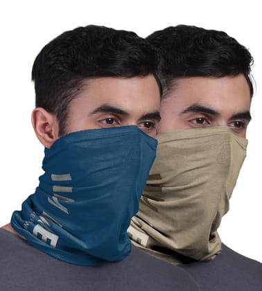 FREECULTR Unisex Bamboo Bandana, Anti Microbial Super Soft & Comfort Fit, Breathable Multipurpose Headband, Face Mask for Dust Protection and Sun - Printed Pack of 2-Beach Sand,Sapphire Blue