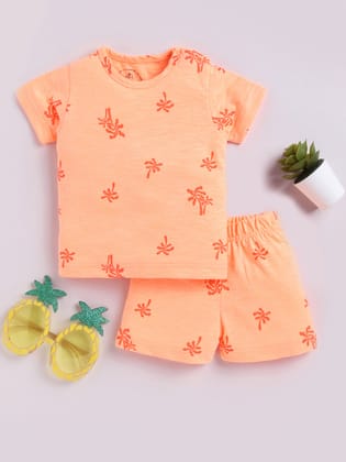 Orange Tropical Half Sleeve Co-ord Set-12-18 m