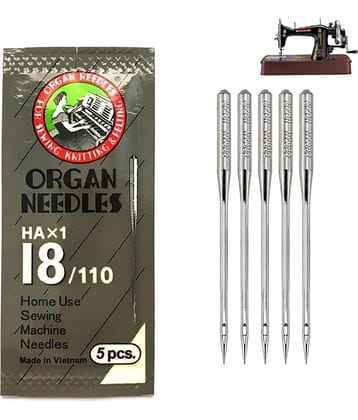 Shree Shyam™ ORGAN Stainless Steel Needles/Size 18/ Set of 5 Needles/Home use Sewing Machine Needle (Pack of 2 Set- 10 Needles)