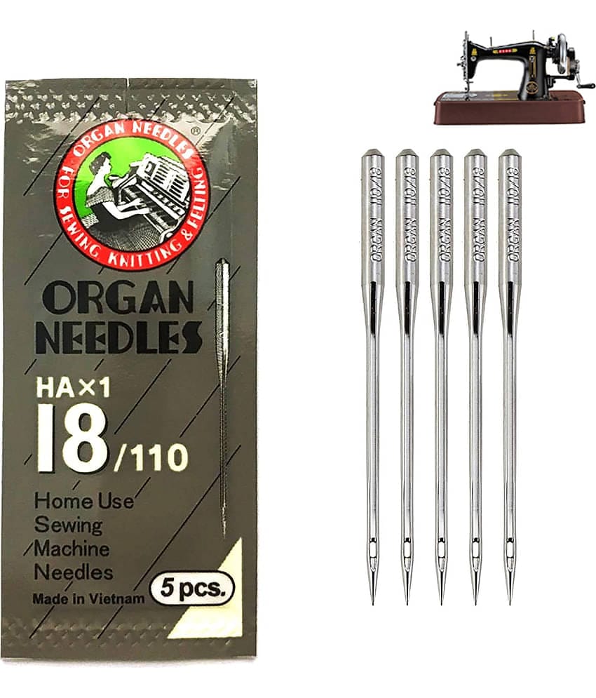 Shree Shyam™ ORGAN Stainless Steel Needles/Size 18/ Set of 5 Needles/Home use Sewing Machine Needle (Pack of 2 Set- 10 Needles)