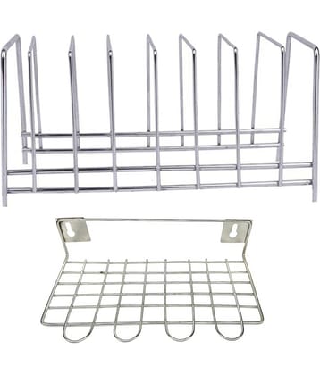 JISUN - Silver Stainless Steel Dish Racks ( Pack of 2 )