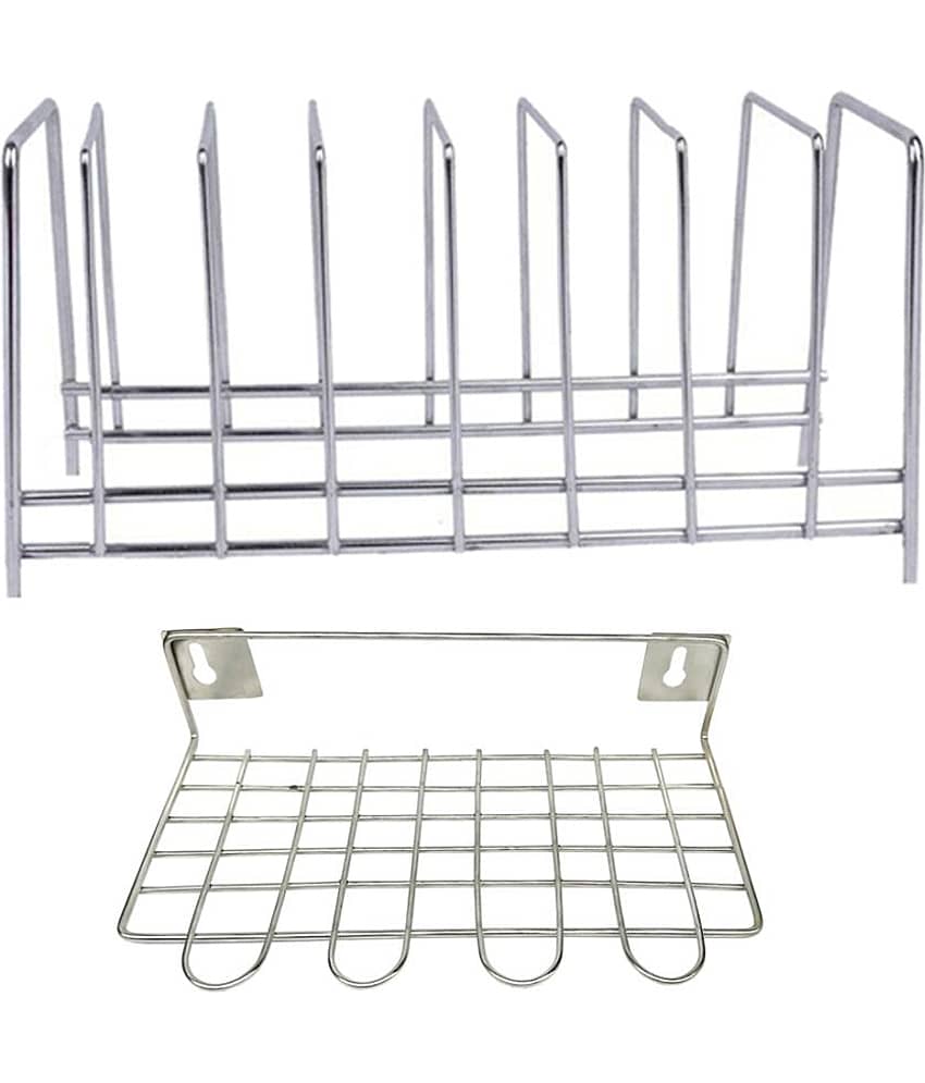 JISUN - Silver Stainless Steel Dish Racks ( Pack of 2 )