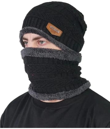 TOTAL HEALTH Black Woollen Mens Cap ( Pack of 2 ) - Black