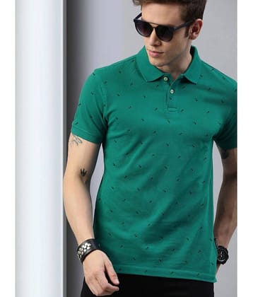 Merriment Pack of 1 Cotton Blend Regular Fit Printed Half Sleeves Men's Polo T Shirt ( Green )