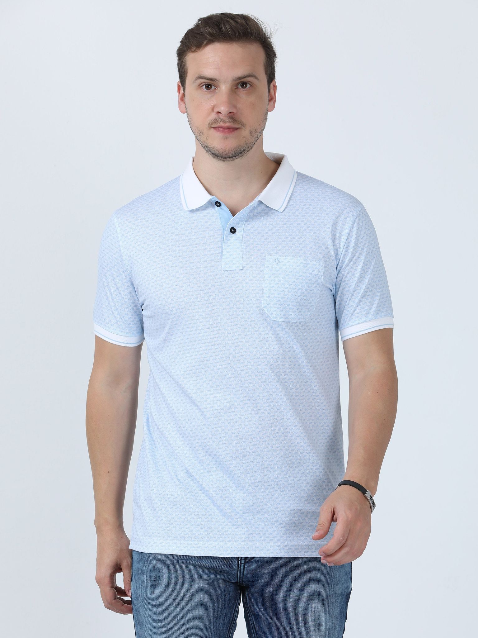 Classic Polo Men's Printed Blue Cotton Half Sleeve T-Shirt | BELLO - 251 A SF P