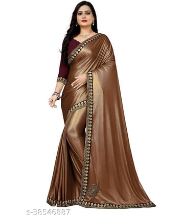Shivadit ethnic Lycra Embroidered Regular Saree With Unstitched Blouse Piece ( Brown )