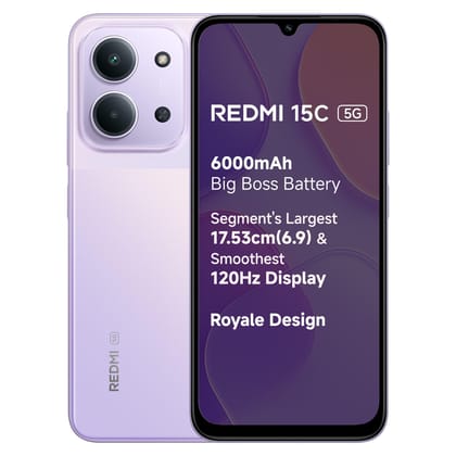 REDMI 15C 5G Dusk Purple 6GB + 128GB | Royale Design | Massive 6000mAh Battery | Segment's Largest 17.53cm Display Up to 120Hz | MediaTek Dimensity 6300 | 33W Fast Charging | 50MP AI Dual Camera