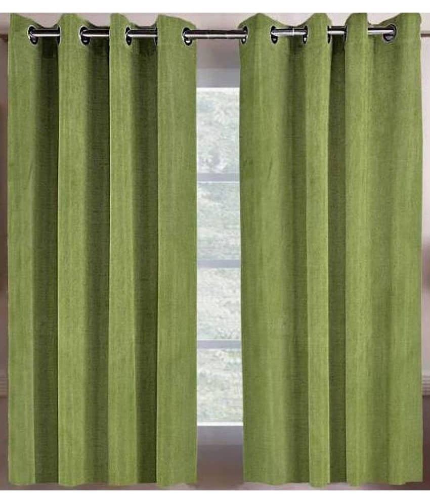 N2C Home Solid Semi-Transparent Eyelet Curtain 5 ft ( Pack of 2 ) - Green