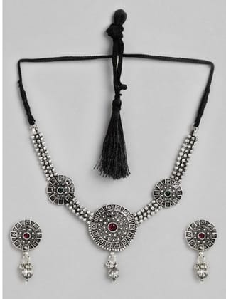 Women's Rose Gold Plated Alloy Necklace & Earings Set (Silver)