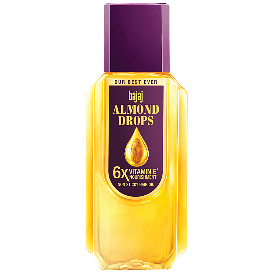 Bajaj Almond Drops Non-Sticky Hair Oil - For Healthy & Beautiful Hair, With 6X Vitamin E Nourishment, 285 Ml