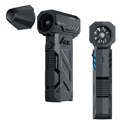 Portronics Tornado Type-C Rechargeable Air Duster, BLDC Motor, 3 Speed Controls Up to 1,30,000 RPM, LED Display, Built-in LED Light, Multiple Nozzle Attachments