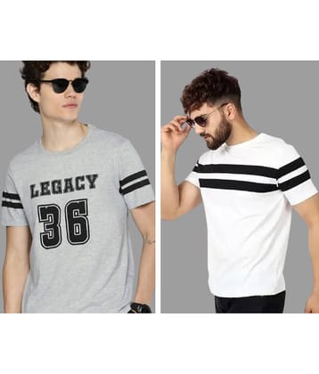 attitude start of fashion Polyester Regular Fit Printed Half Sleeves Men's Round T-Shirt - White ( Pack of 2 )