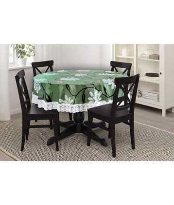 Printed PVC 4 Seater Round Table Cover ( 152 x 152 ) cm Pack of 1 Green