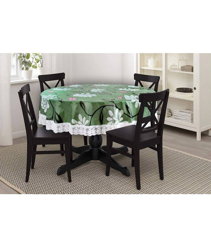 Printed PVC 4 Seater Round Table Cover ( 152 x 152 ) cm Pack of 1 Green