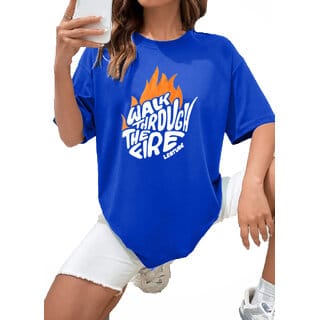 Leotude Blue Printed Cotton Blend Round Neck Half Sleeve T-Shirts For Womens