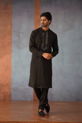 Kritya - Black Mirror Embroidered Kurta Set-XS/34