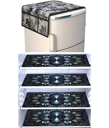 SHUBH Polyester Floral Fridge Mat & Cover ( 99 58 ) Pack of 5 - Black