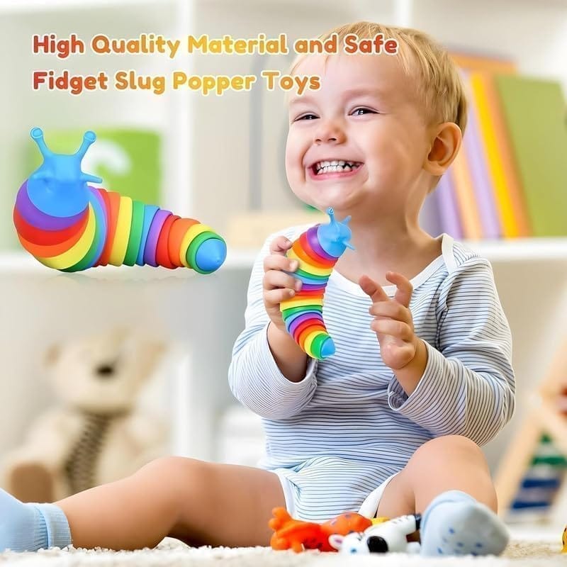 Kids Toy, Small Slug Fidget Toys, Baby Toys, Sensory Toys for Kids, Clicky Sound Making Toy, Flexible Stretchable Joints Toy for Anxiety, Autism...