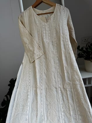 Mul Cotton Beige Chikankari Kurti - Bela Collection-Beige / cotton / M