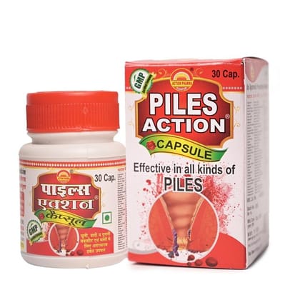Action Pharma I Piles Action I Effective in all kinds of Piles I Effective Herbal Treatment for Bleeding I Protruding I Chronic Hemorrhoids I Warts I 30 Capsules